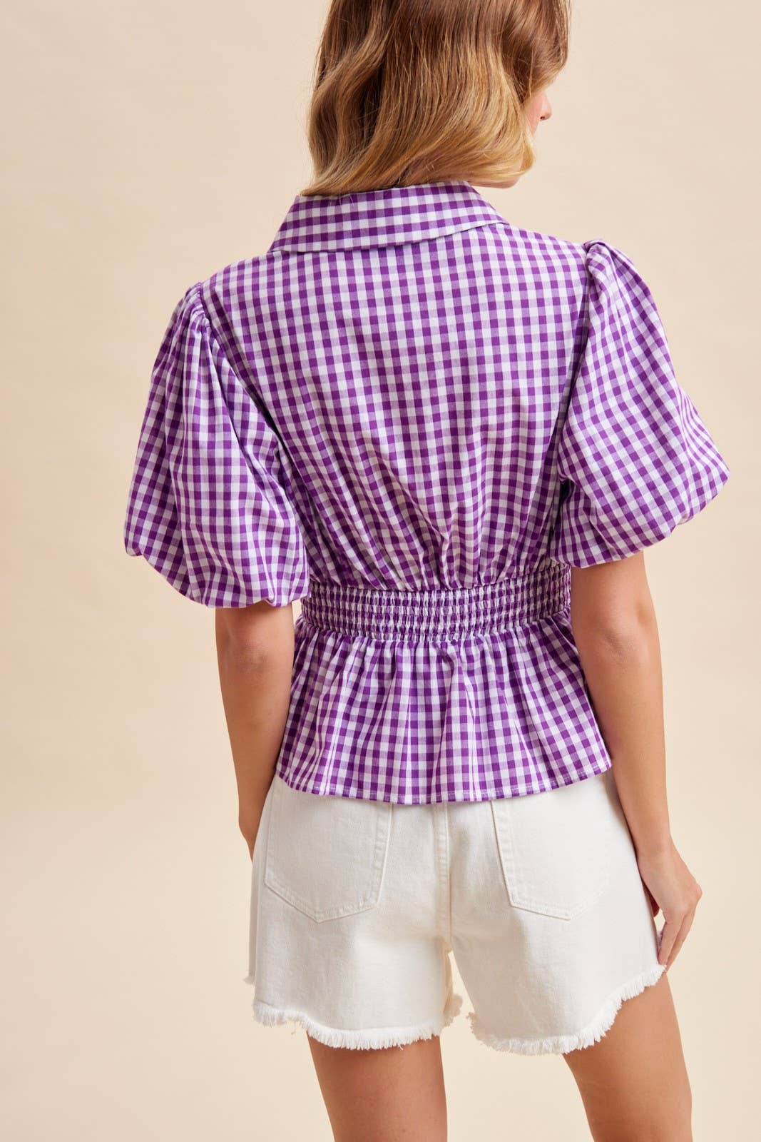 Alexa Gingham Balloon Sleeve Top