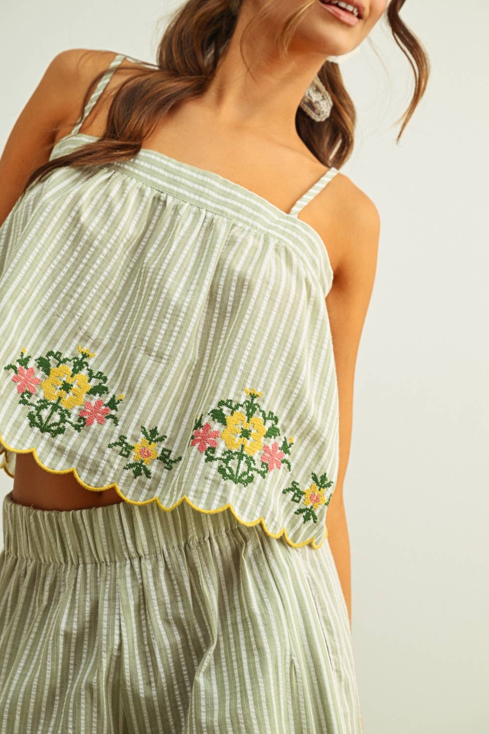 Lola Floral Embroidery Striped Top