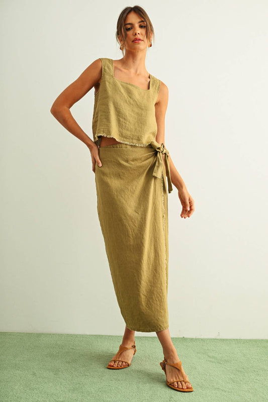 Blakely Raw Hem Wrap Skirt