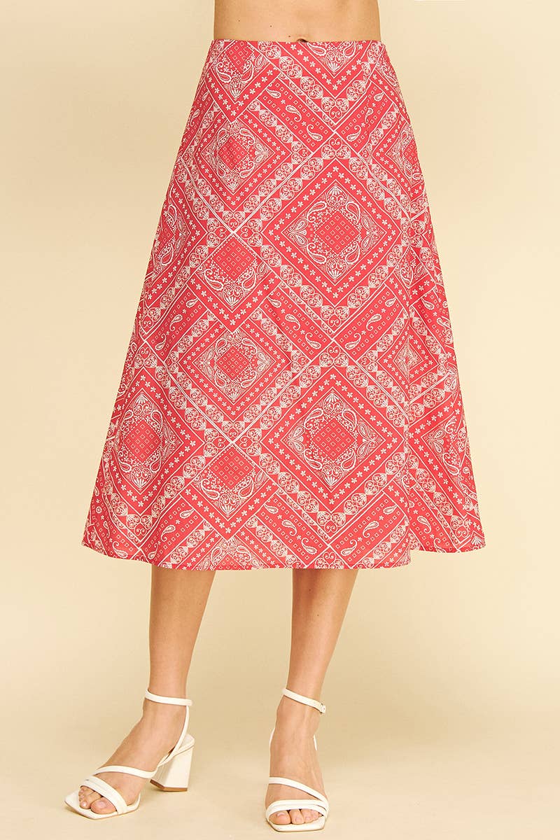 Amelia Bandana Print Midi Skirt