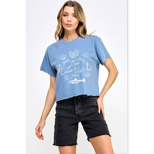 Daisy Sea La Vie Graphic Crop Tee