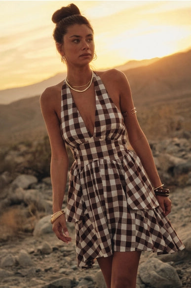 Georgia Gingham Halter Mini Dress