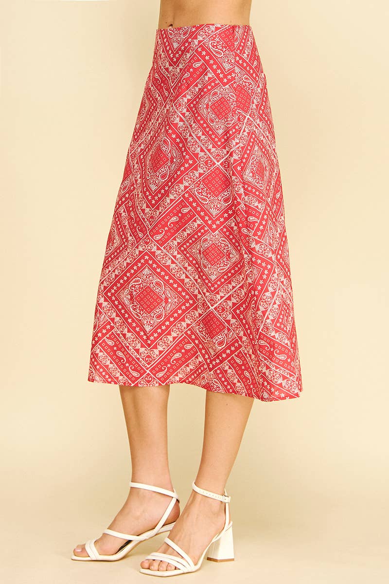 Amelia Bandana Print Midi Skirt