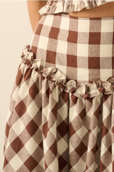 Georgia Gingham Drop Waist Midi Skirt