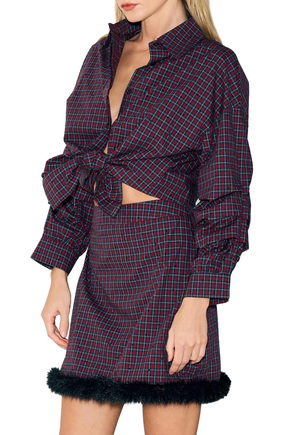 Galli Embellished Plaid Ruched Shirt