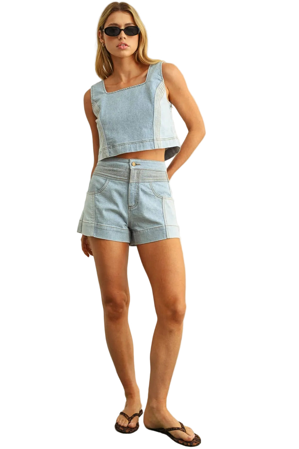 Megan Denim Color Block Shorts