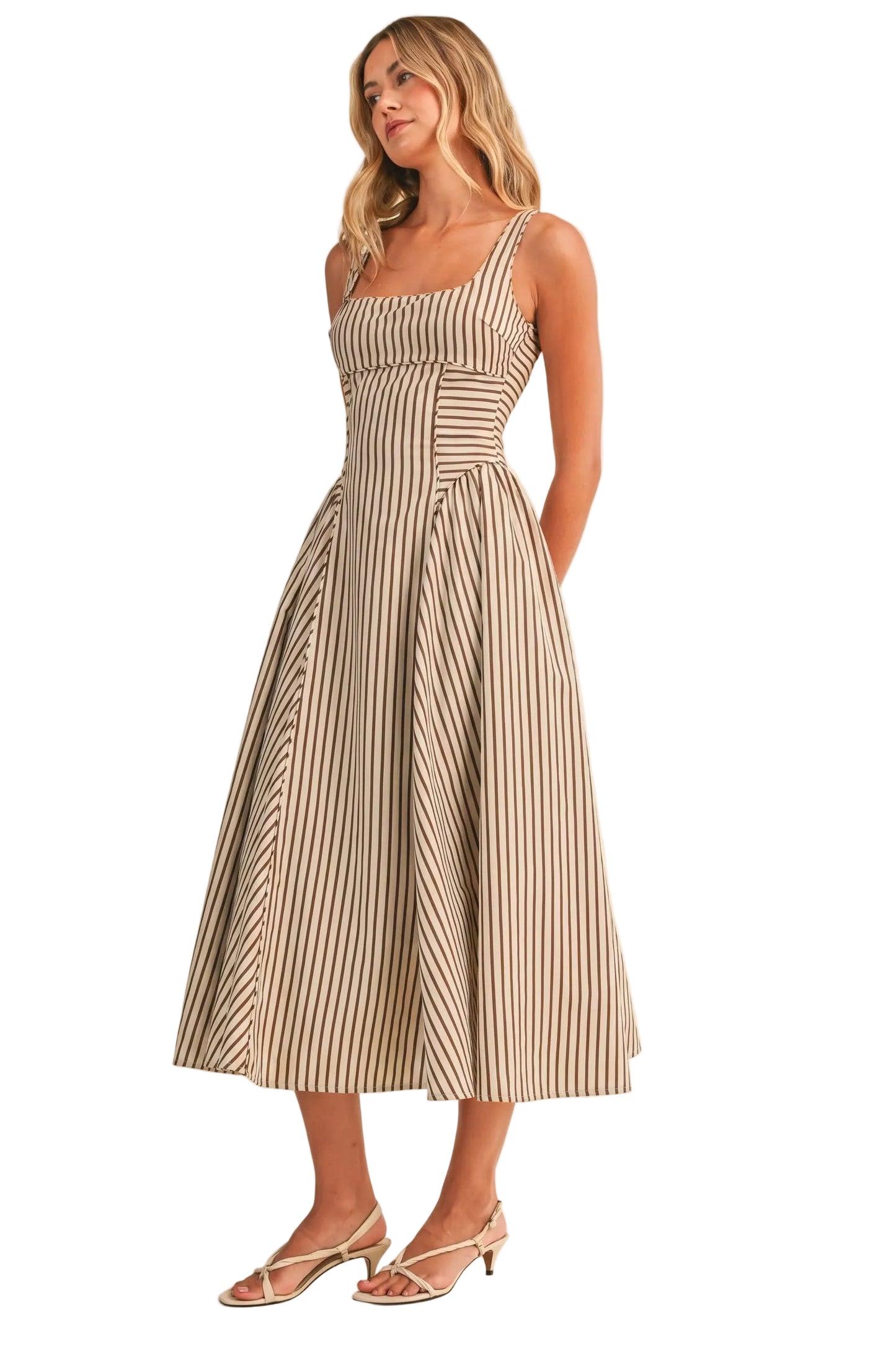 Ruby Striped Back Buckle Midi Dress