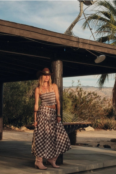 Georgia Gingham Drop Waist Midi Skirt