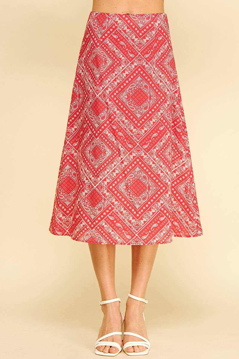 Amelia Bandana Print Midi Skirt