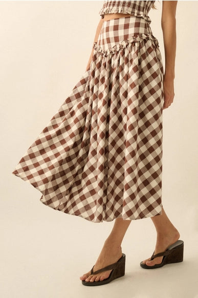 Georgia Gingham Drop Waist Midi Skirt