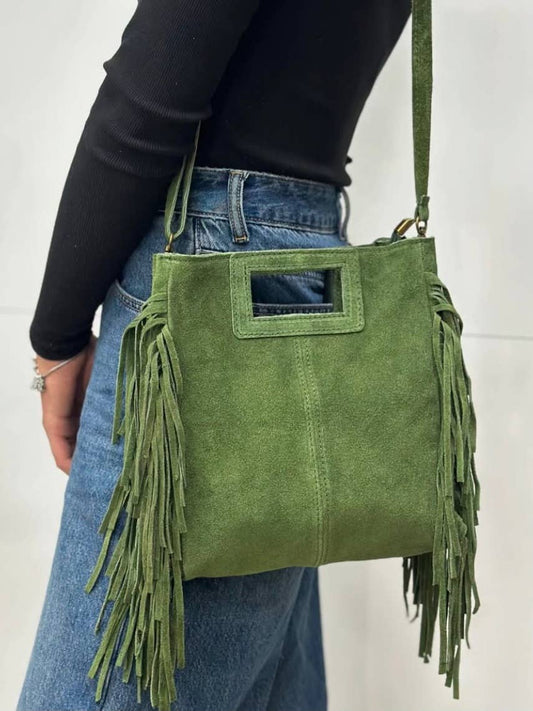Fringed Suede Crossbody Bag