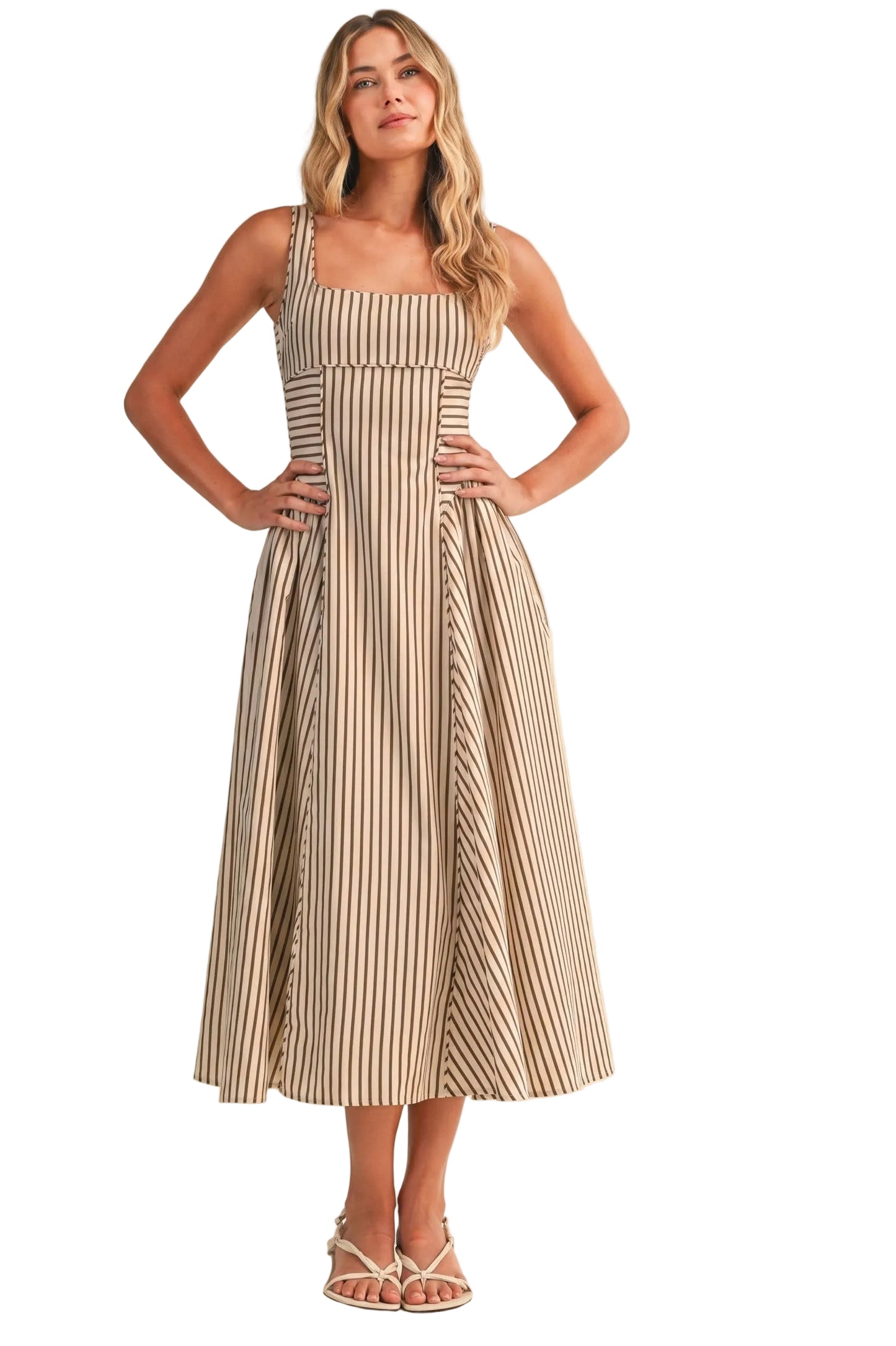Ruby Striped Back Buckle Midi Dress