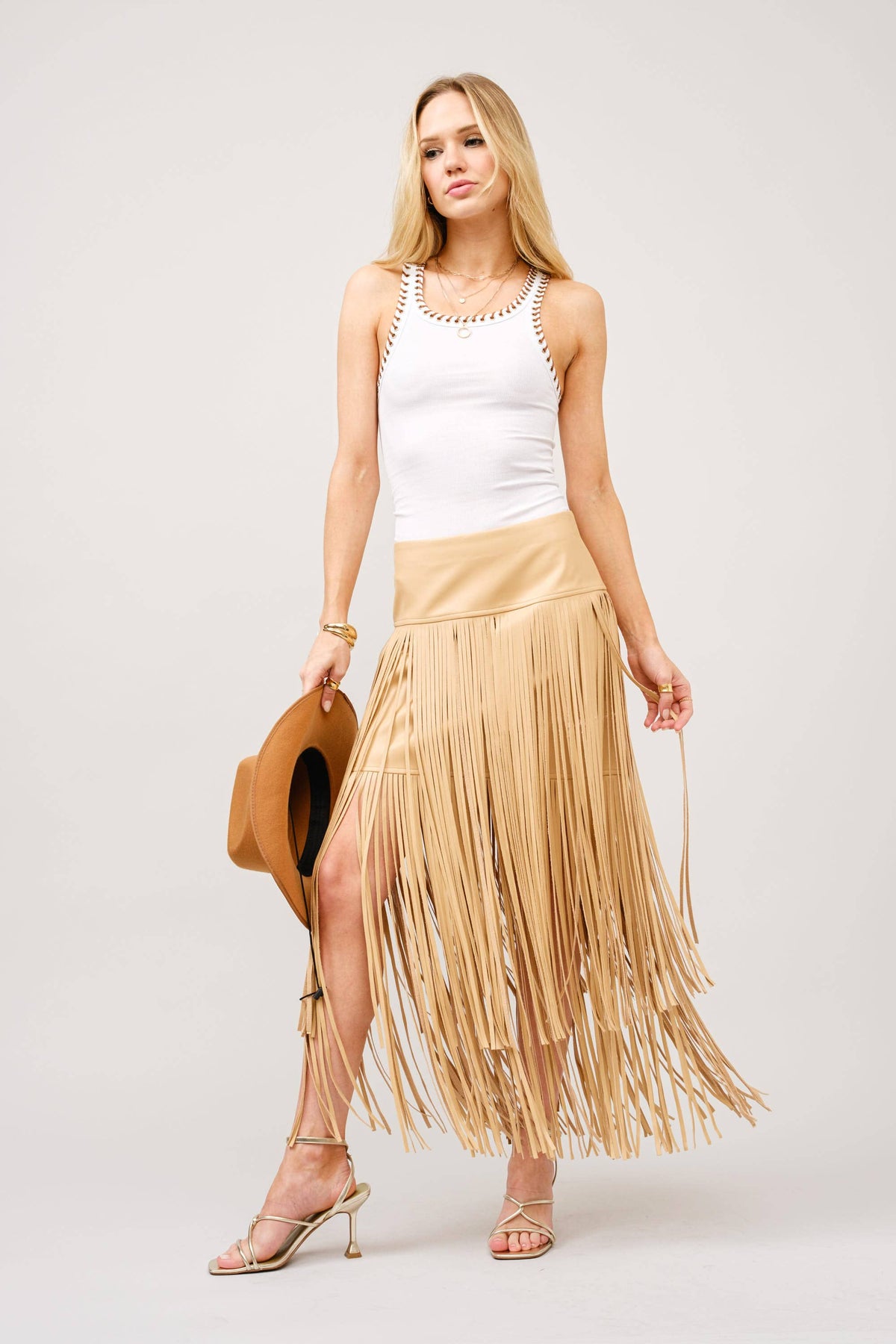 Tiered Fringe Maxi Skirt