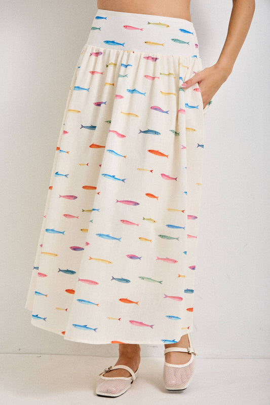 Fish Print Midi Skirt