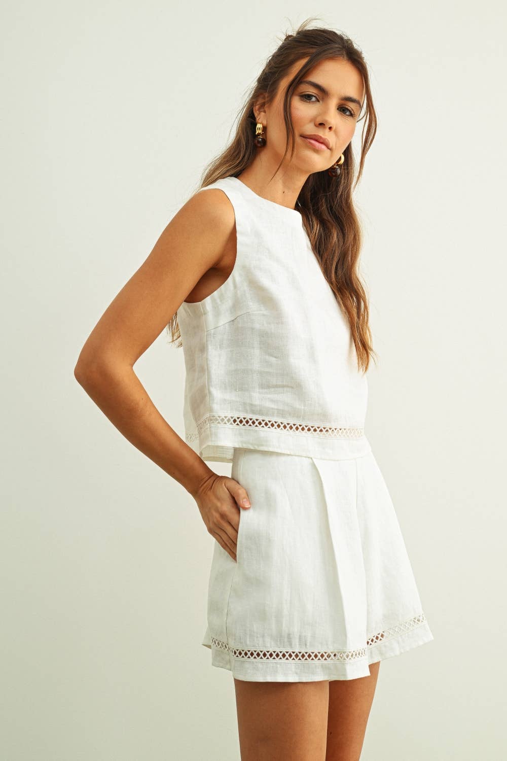 Summer Stitch Trim Linen Shorts