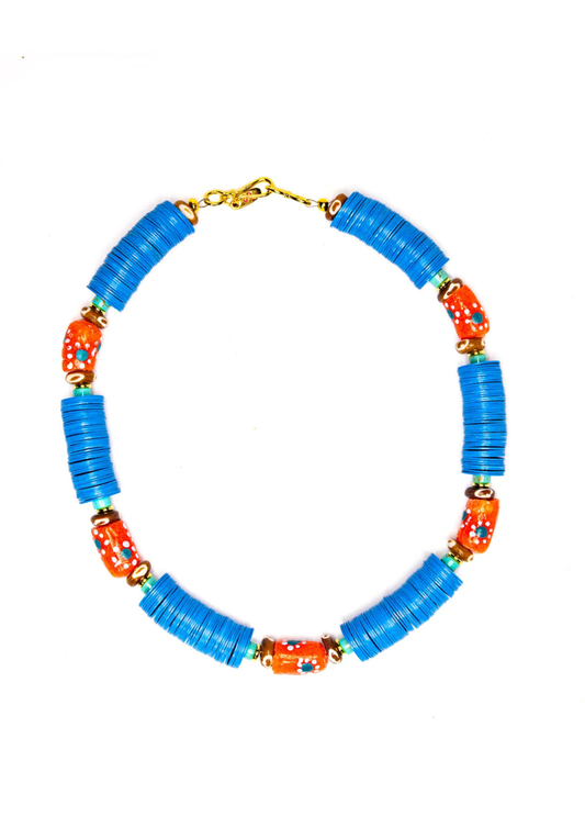 Blue vinyl & Glass Necklace