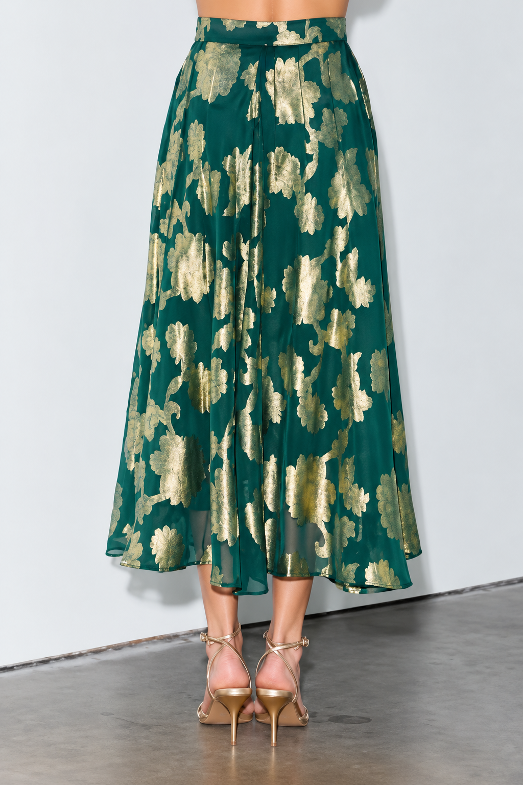 Darana Metallic Jacquard Chiffon Midi Skirt