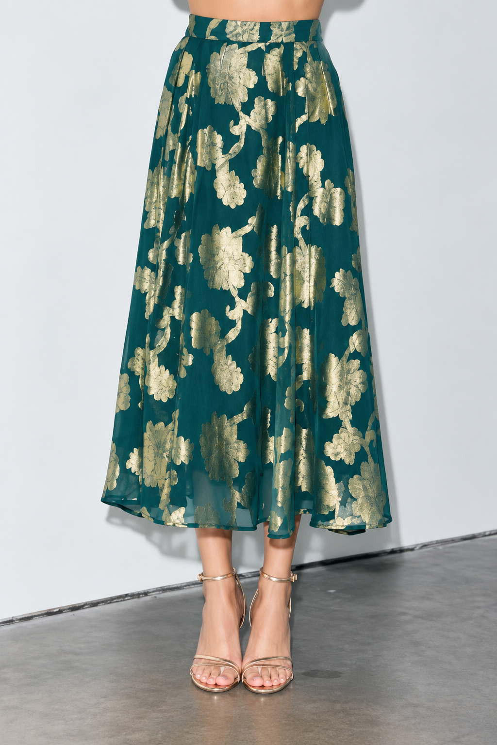 Darana Metallic Jacquard Chiffon Midi Skirt