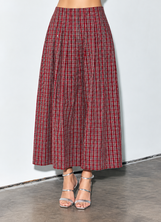 Pheona Embellished Plaid Midi Skirt