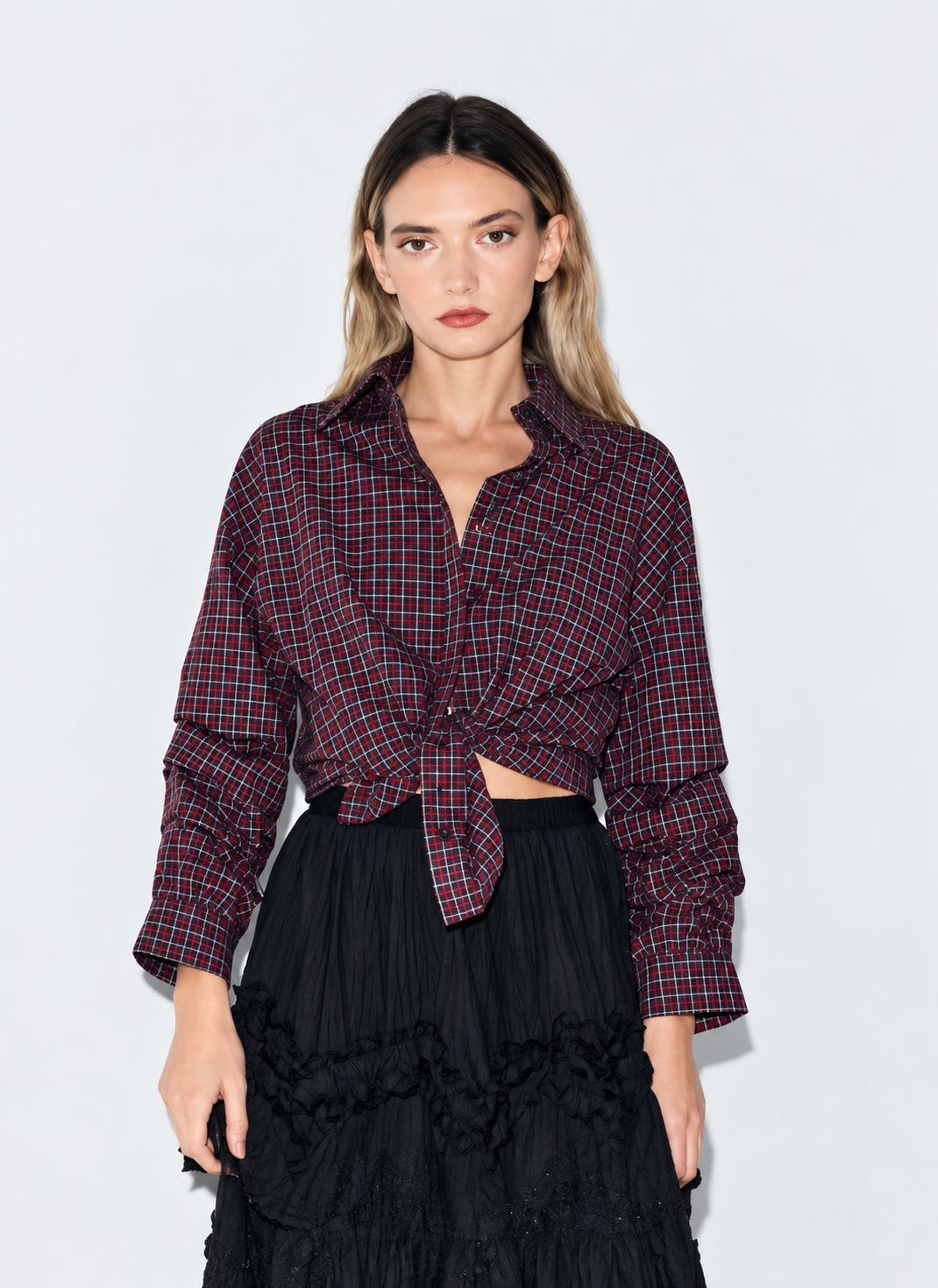 Galli Embellished Plaid Ruched Shirt