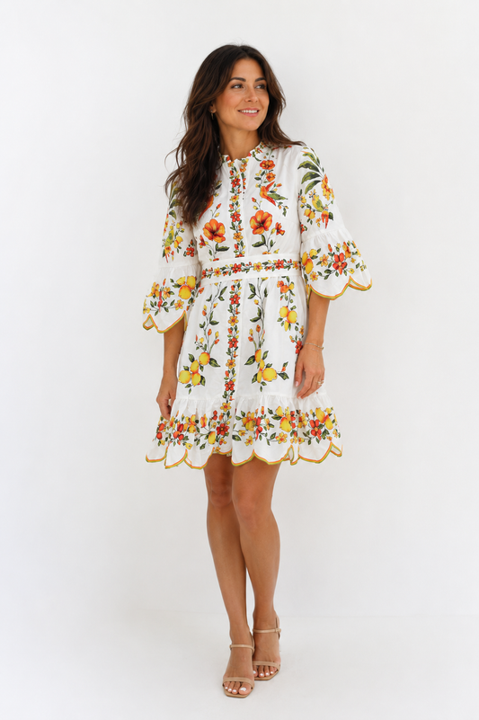 Lemon Bouquet Off-White Mini Dress