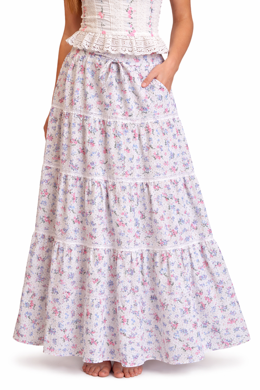 Violet Girls Eyelet Printed Maxi Skirt