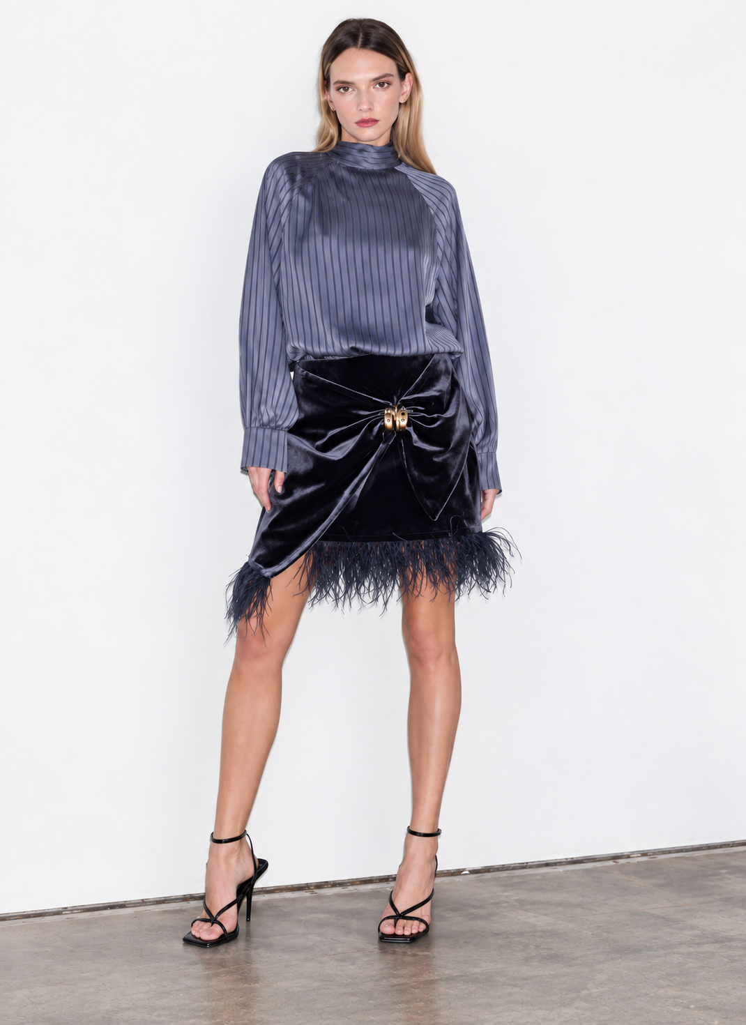 Karmen Feather Hem Velvet Mini Skirt