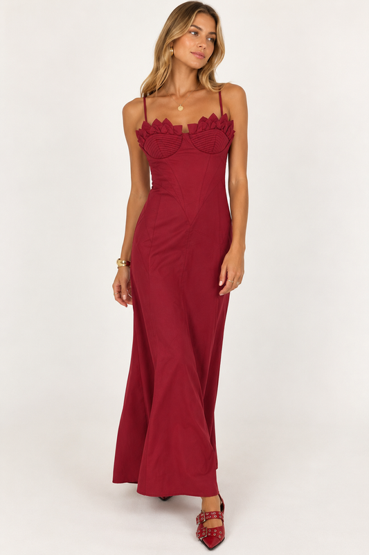 Burgundy Flower Maxi Dress