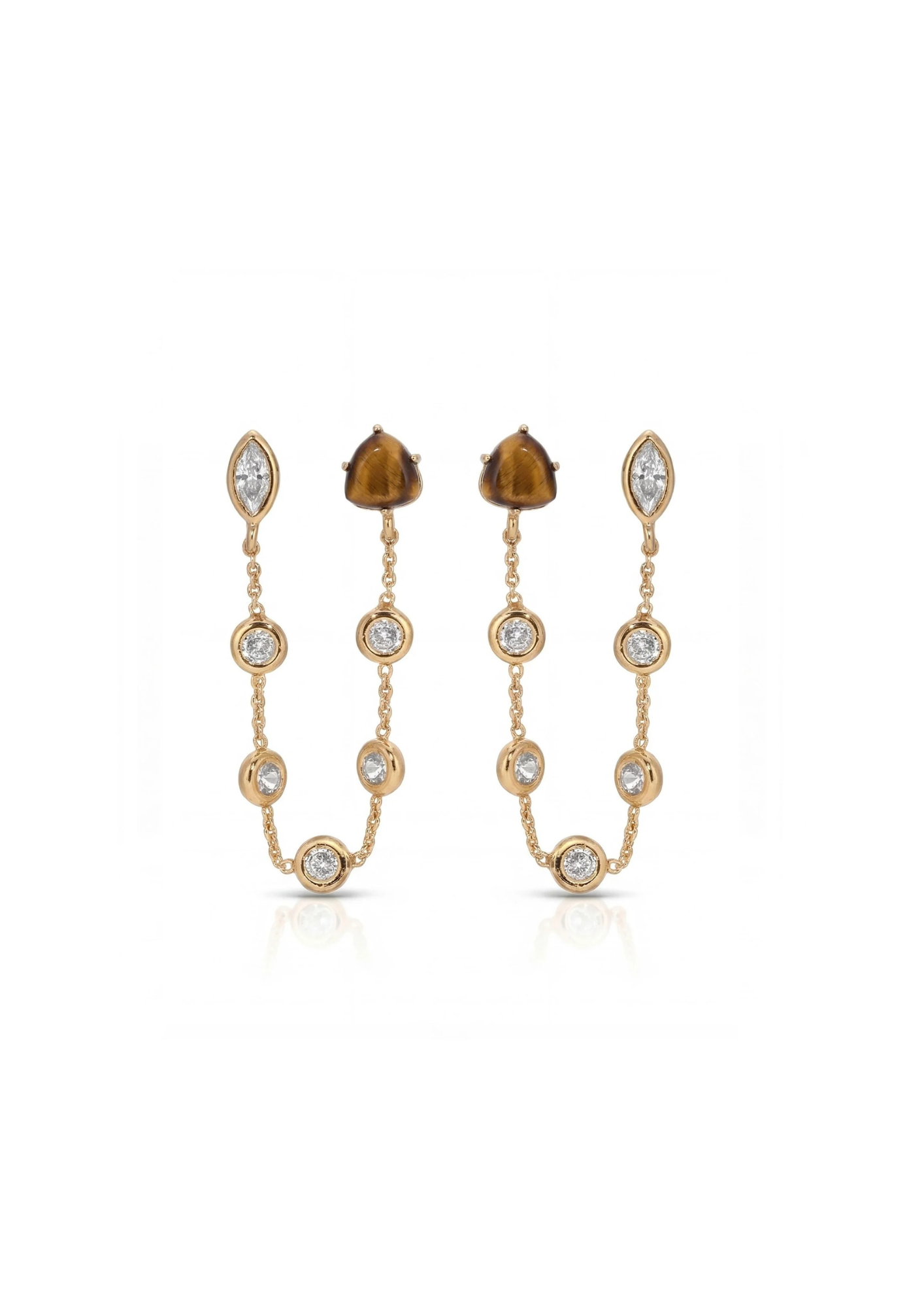 Double Piercing Tiger's Eye Earrings
