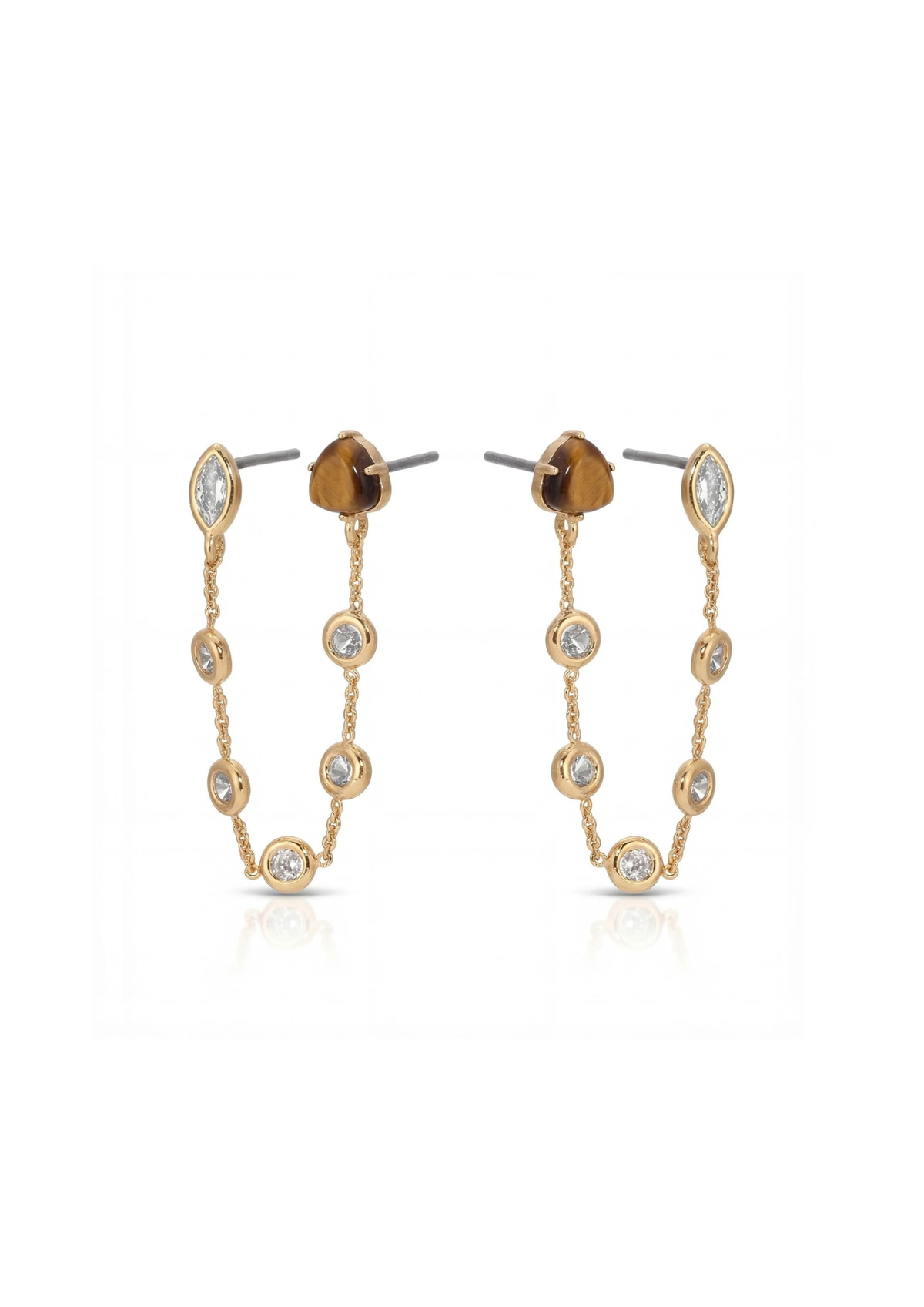 Double Piercing Tiger's Eye Earrings