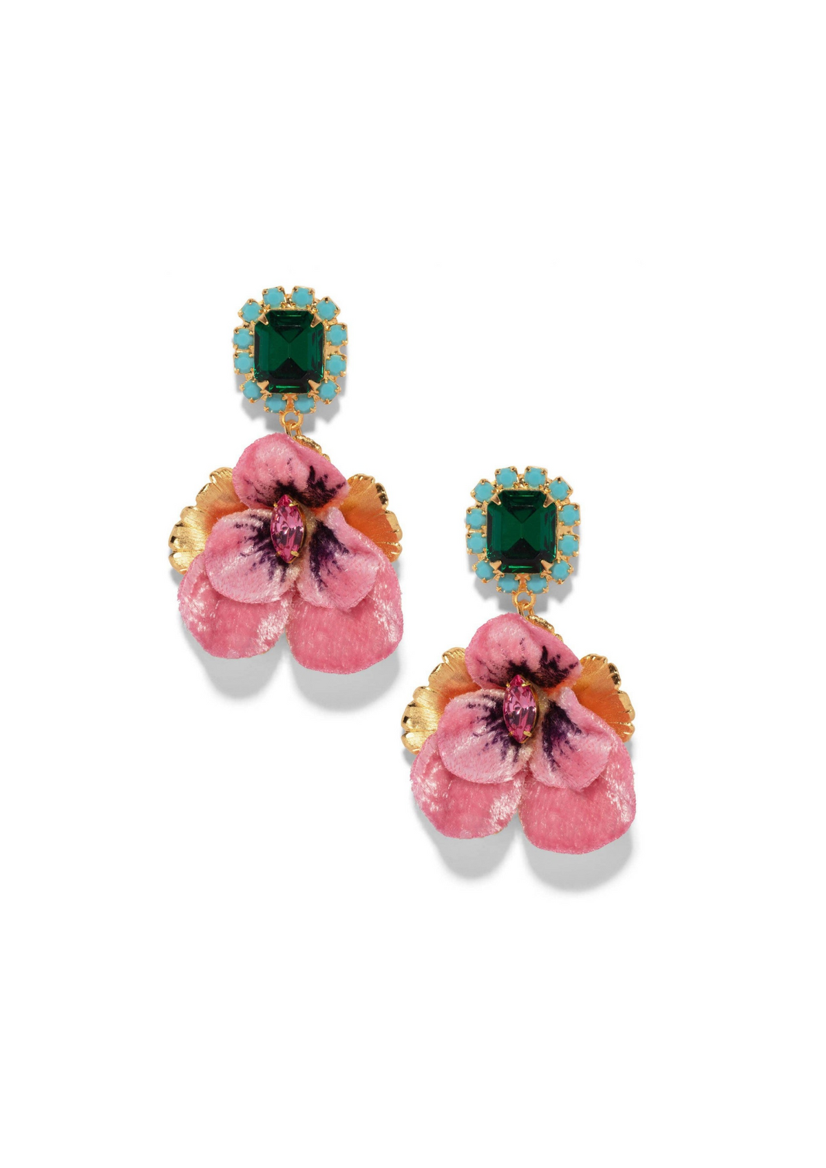 Emerald Pink Pansy Earring