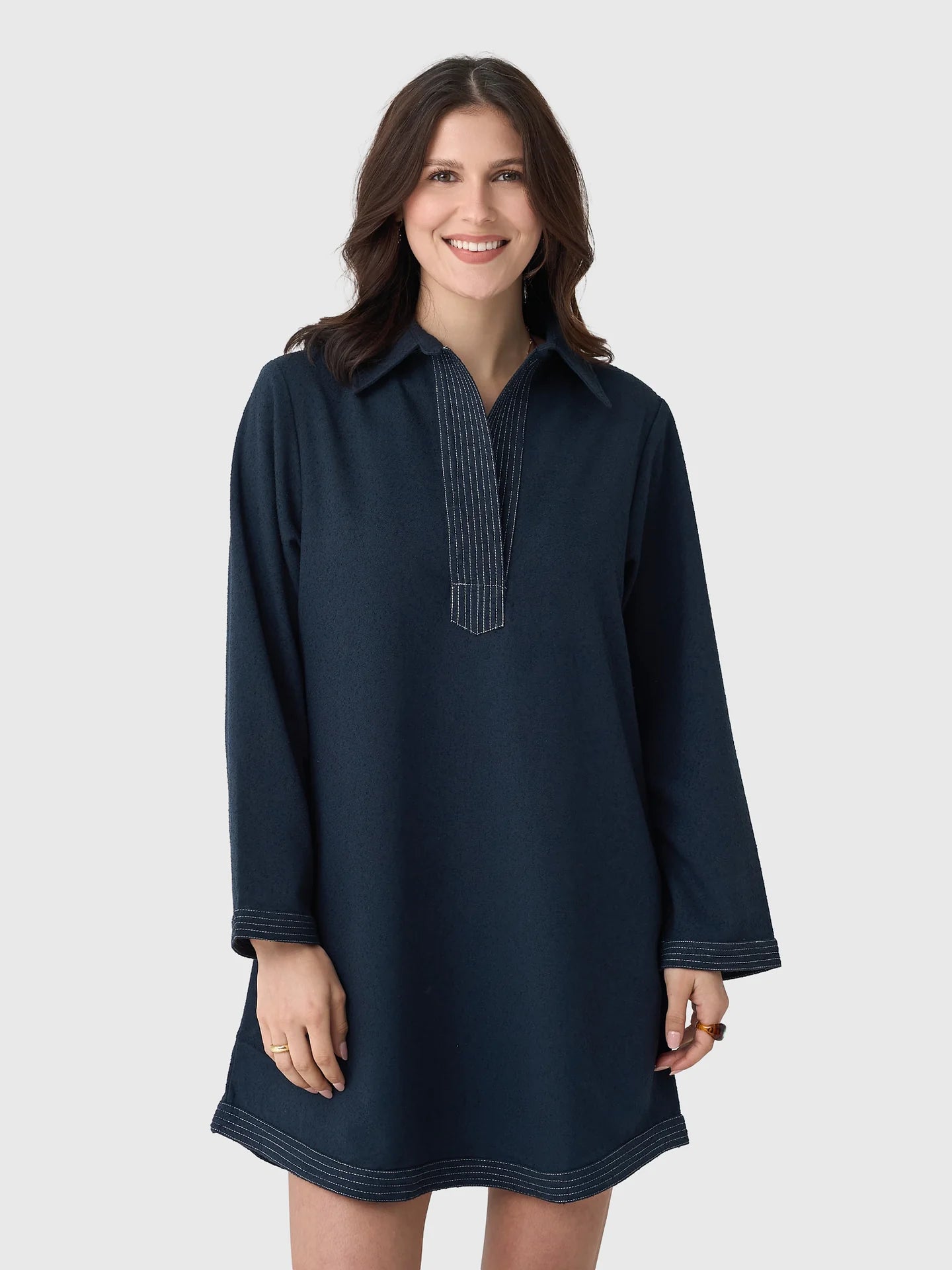 Never A Wallflower Split Neck Dress - Navy