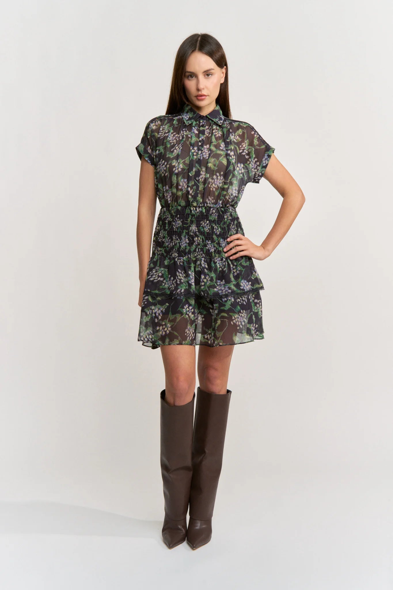 Alice Smocked Waist Ruffle Hem Mini Dress