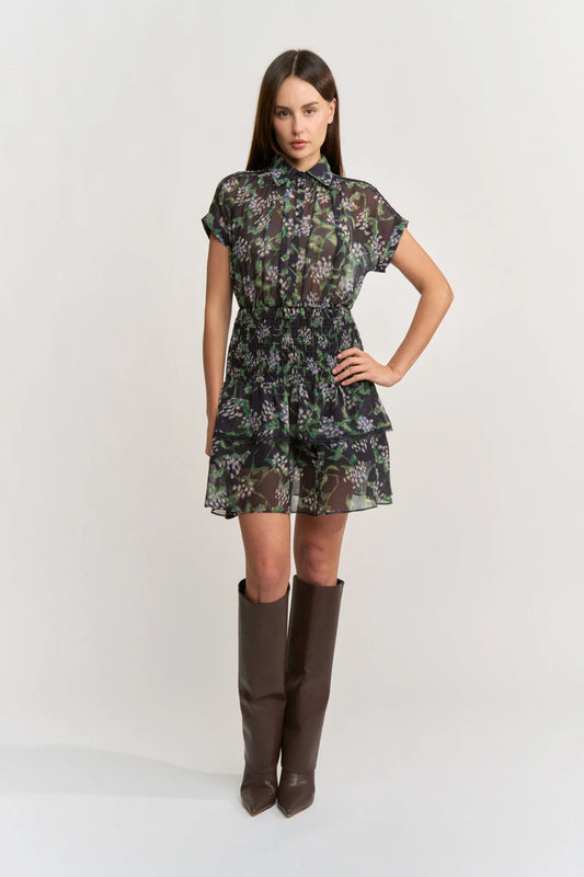 Alice Smocked Waist Ruffle Hem Mini Dress