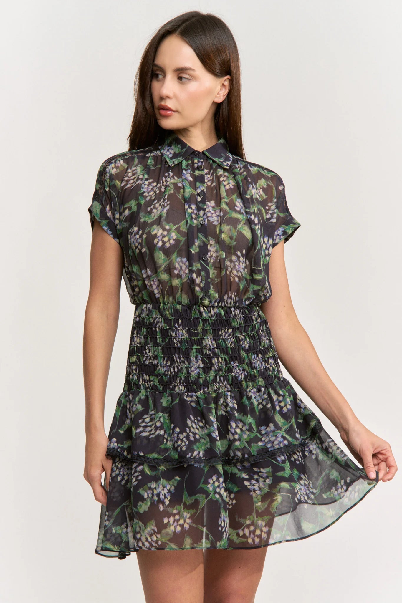 Alice Smocked Waist Ruffle Hem Mini Dress