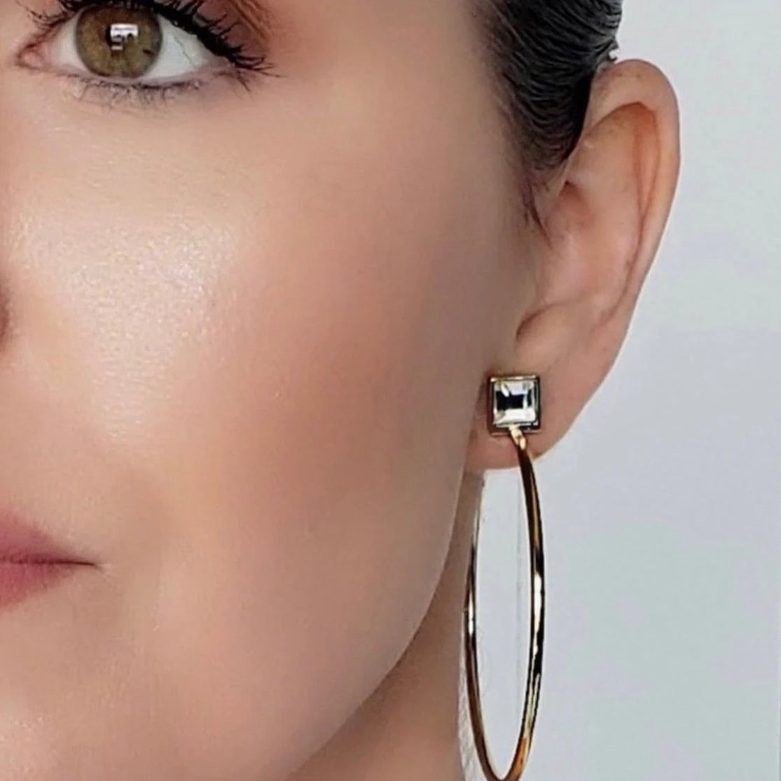 Original Skinny Crystal Hoops 2"