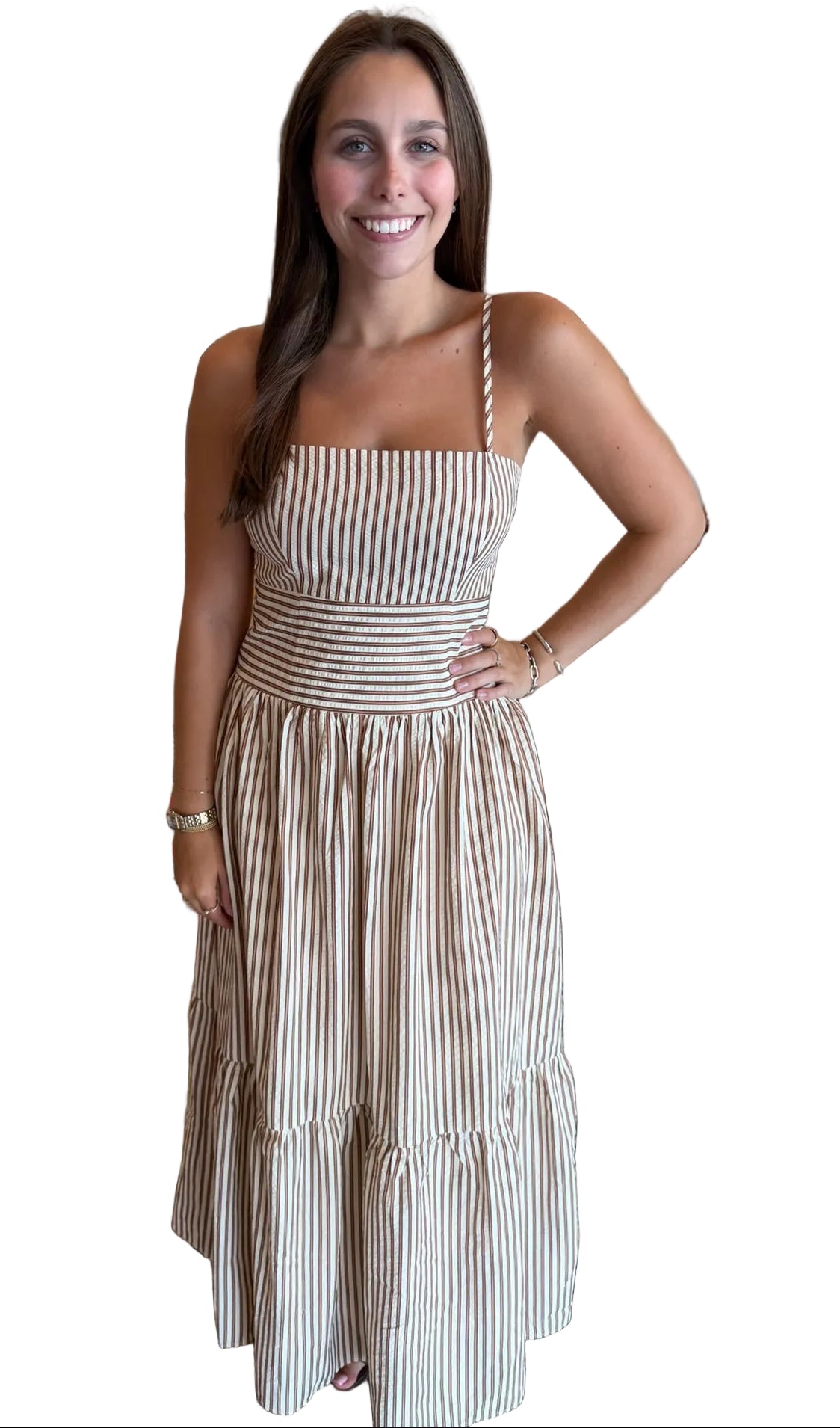 Erin Striped Textured Tiered Dress