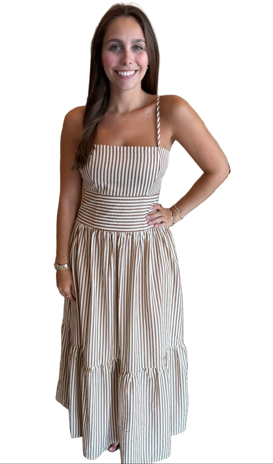 Erin Striped Textured Tiered Dress