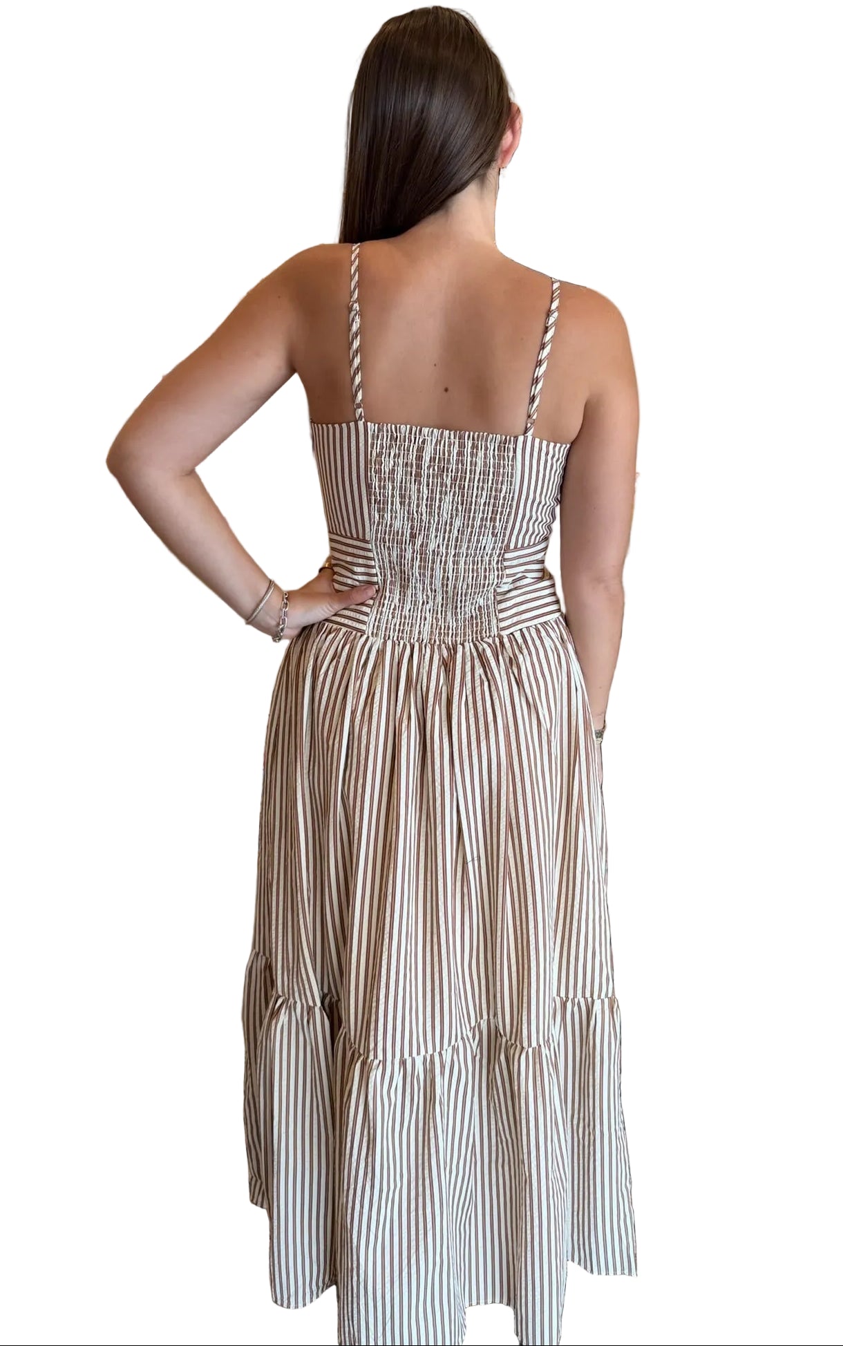 Erin Striped Textured Tiered Dress