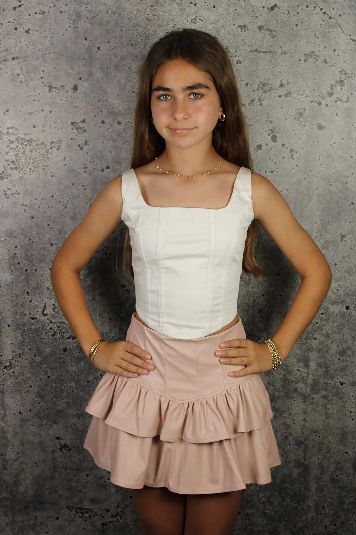 Girls Faux Leather Ruffle Skort