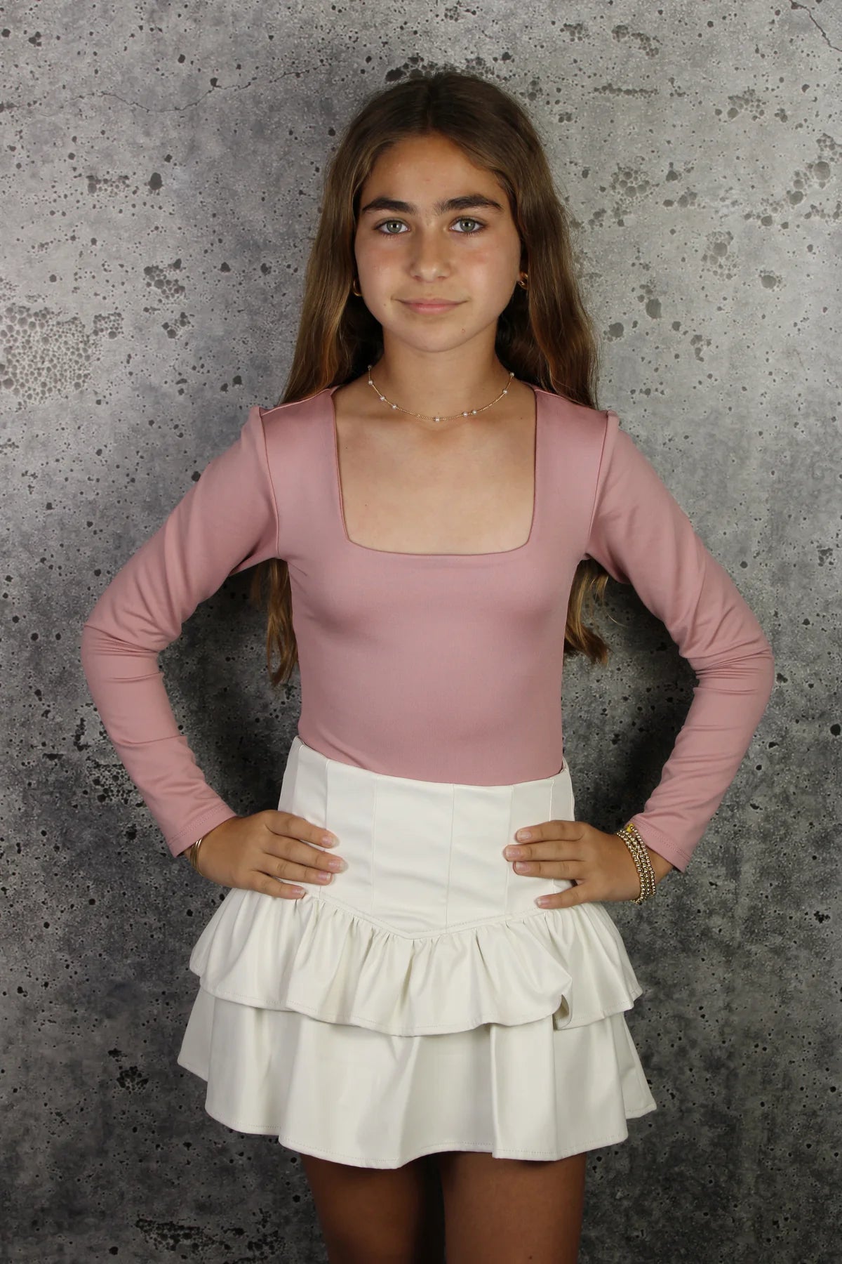 Girls Faux Leather Ruffle Skort