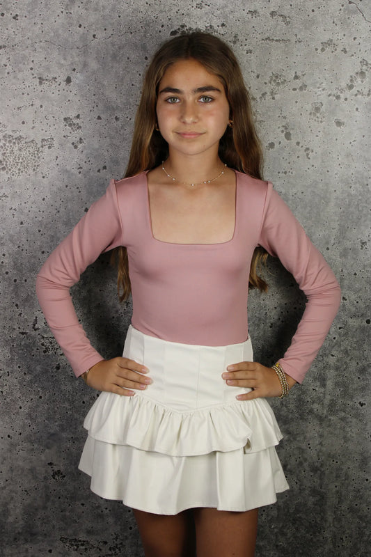 Girls Faux Leather Ruffle Skort