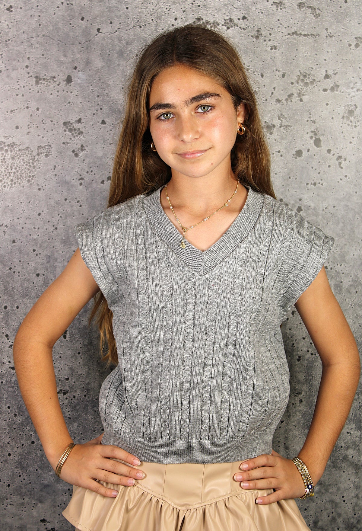 Girls Knit V-Neck Vest