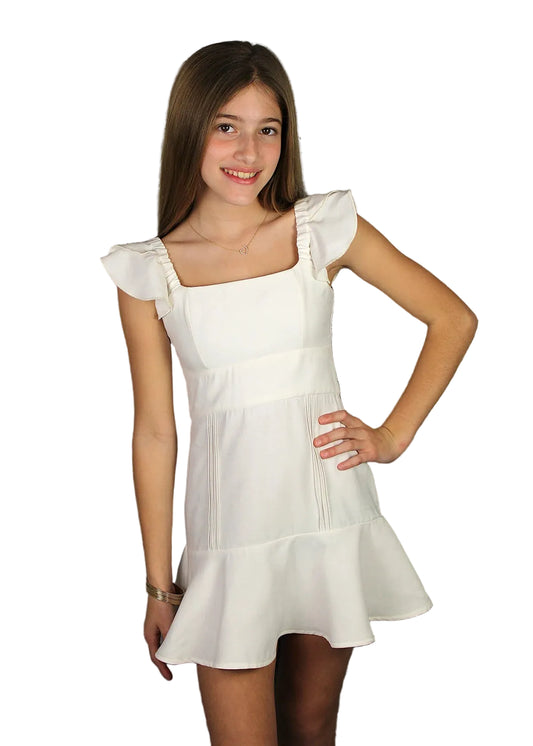 Girls Pleated Ruffle Strap Dress