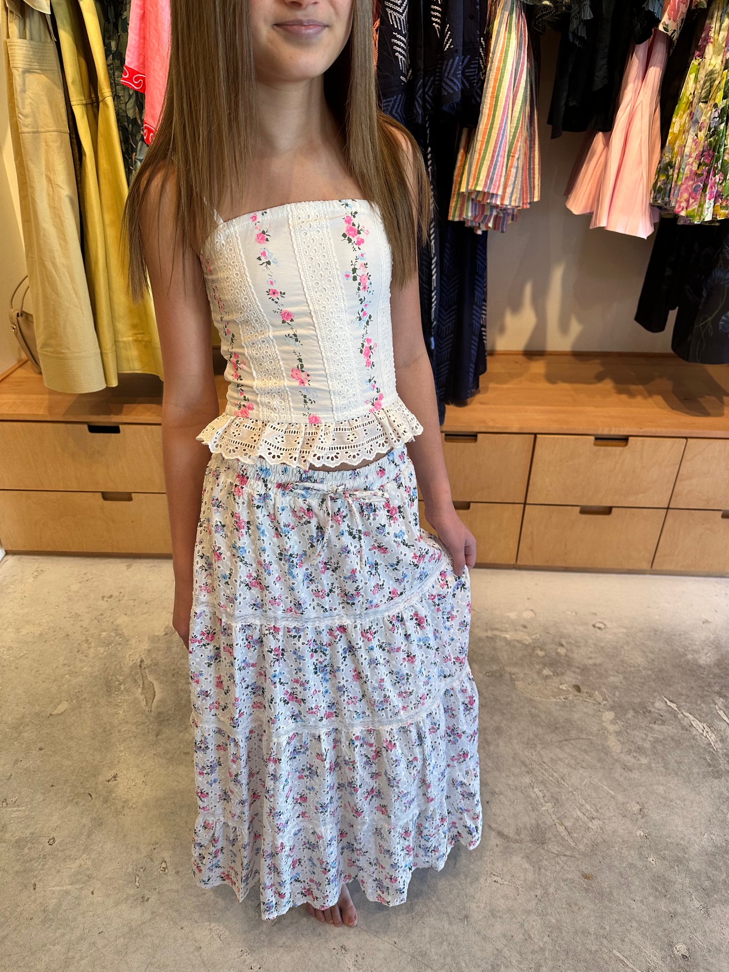 Girls Eyelet Printed Maxi Skirt