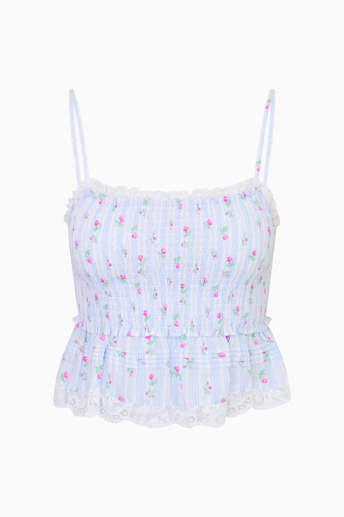 Marzenia Smocked Striped Floral Top