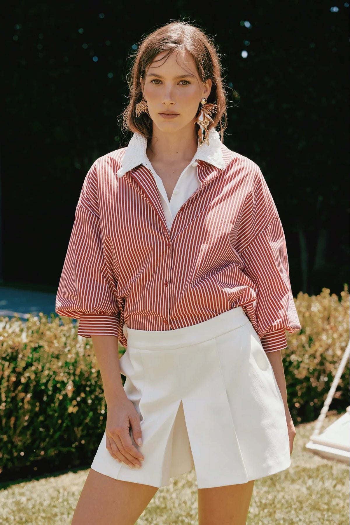 Striped Button-Up Puff Sleeve Shirt