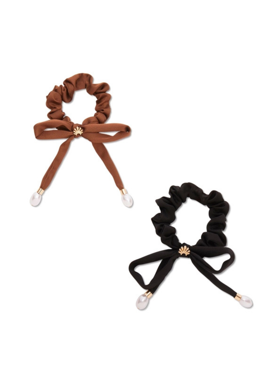 Multi Pearl Drop Bow Scrunchie Set