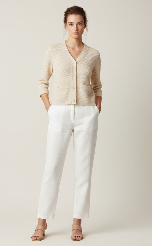 Cotton Cashmere Basketweave Short Sleeve Cardigan