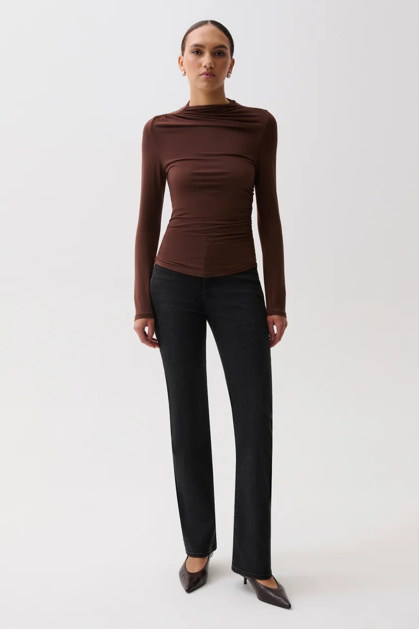 Nathalia Long Sleeve Draped Mock Neck